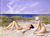 Paul Gustave Fischer Canvas Paintings - Sunbathing in the Dunes